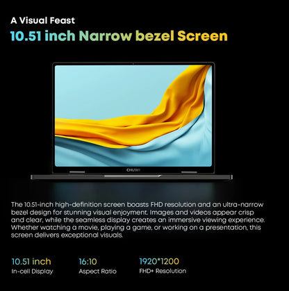 CHUWI MiniBook X 2025 2-in-1 Laptop Tablet Intel N150 CPU 10.51' FHD IPS Screen 12GB LPDDR5 512G SSD Windows 11 Notebook PC