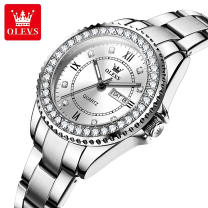 OLEVS Couple Watch Luxury Top Original Quartz Watches Stainless Steel Lover's Wristwatch for Men Women Green Water Ghost Series