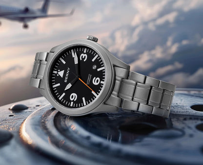 BERNY Pilot Titanium Automatic Watch for Men Sapphire AR Coated 10Bar Supper Luminous Men Wristwatch Sports Aviation Men Watches