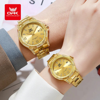 OPK 8184 Luxury All Gold Women Watch Waterproof Luminous Automatic Date Quartz Watch Brand Original Leisure Men Women Watches