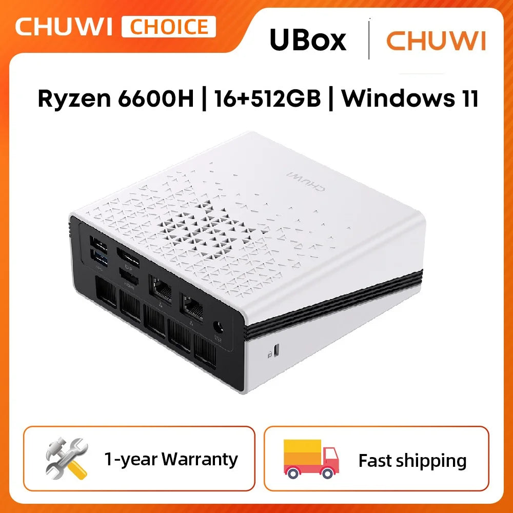 CHUWI UBox Mini PC Ryzen 6600H 6Cores AMD CPU 16GB RAM 512GB SSD Windows 11 Desktop Computer PC 4K Decording WIFI 6 PC