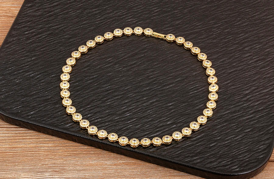 Nidin New Arrival Romantic Heart/Round Shape Shiny Crystal Zircon Chain Necklace For Women Female Valentine's Day Jewelry Gifts