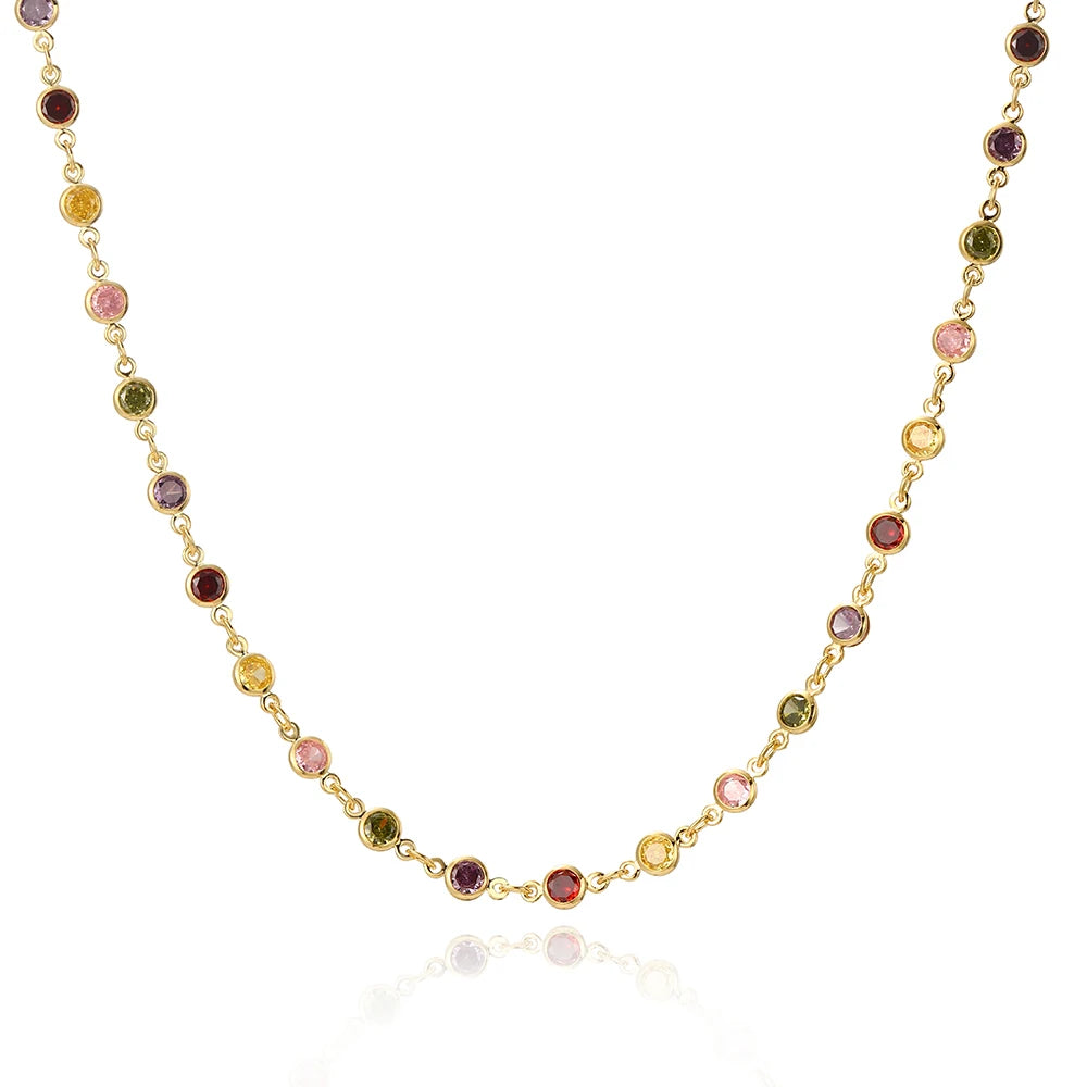 Boho Multicolor Crystal Stone Link Chain Necklace For Women Fashion Gold Color Multilayered Beaded Necklaces Party Jewelry
