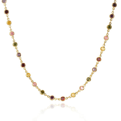Boho Multicolor Crystal Stone Link Chain Necklace For Women Fashion Gold Color Multilayered Beaded Necklaces Party Jewelry