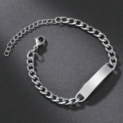 Stainless Steel Engrave Name Bracelet For Men Personalized  Nameplate Date DIY Bracelets For Male Boy Jewelry Birthday Gift