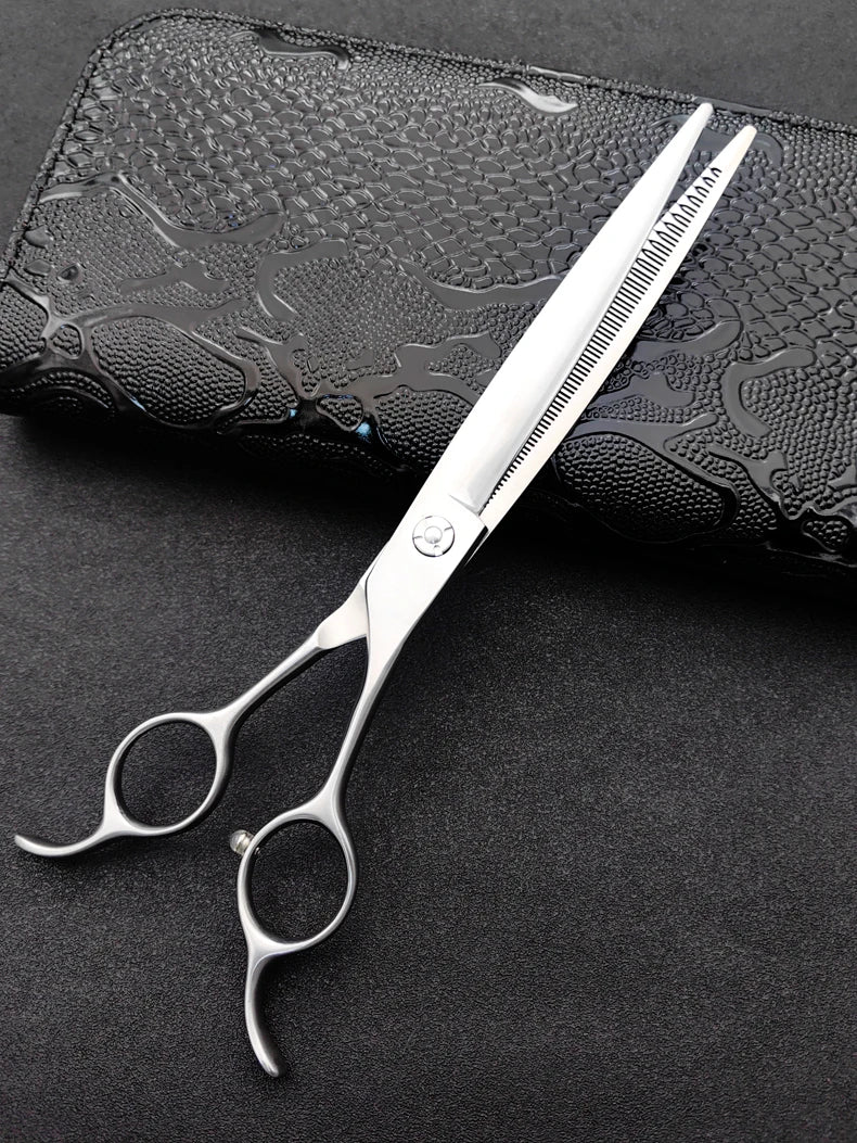 Professional pet scissors, pet beautician uses natural curved fishbone teeth scissors 440C, 7"dog hair trimming tool
