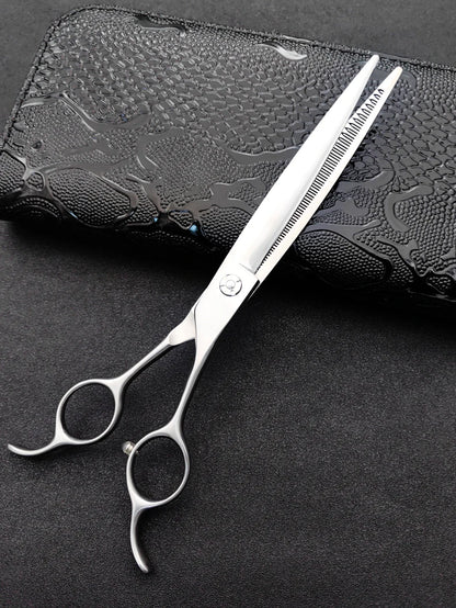 Professional pet scissors, pet beautician uses natural curved fishbone teeth scissors 440C, 7"dog hair trimming tool