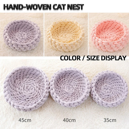 Weave Pet Nest Thick Line Dog Kennel Diameter 30-60cm Warm Detachable Washable Round Cat Bed Four Seasons Available Pet Supplies