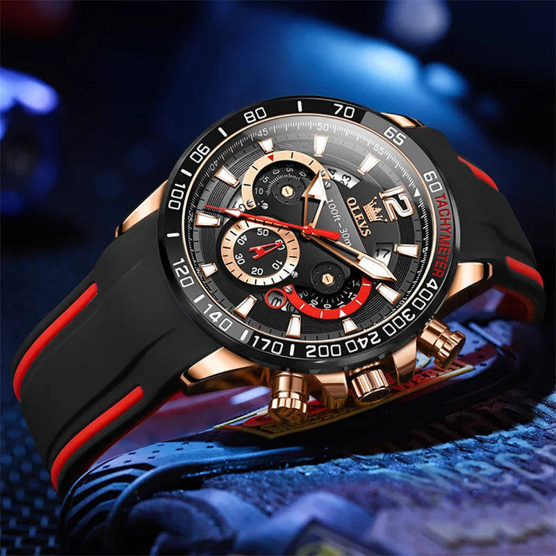 OLEVS Watch For Men High Quality Luminous Date Military Sport Quartz Men's Wristwatch Blue Rubber Strap Reloj Hombre