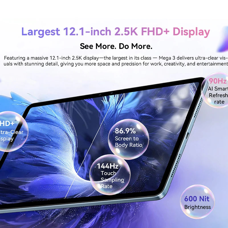 【World premiere】Blackview MEGA 3 Tablet 12.1" 2.5K 90Hz Display 12GB 256GB 8800mAh 50MP Camera 33W Fast Charging Android 15 Pa