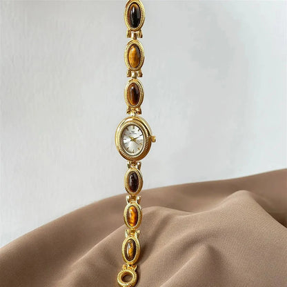 Watches For Woman Elegant Vintage Natural Dongling Stone Bracelet Ladies Small Dial Oval Quartz Dress Watch