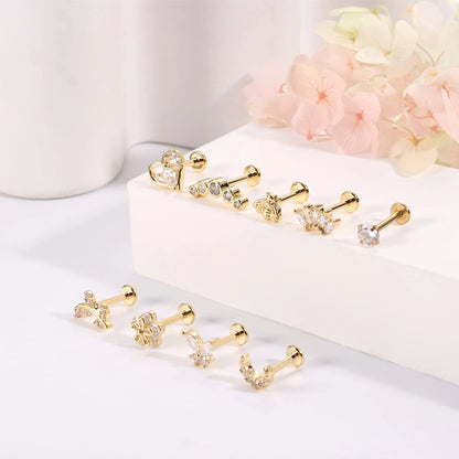 9Pcs 16G Cartilage Earrings for Women Stud Earrings Set Tragus Helix Conch Earrings Internally Threaded Labret CZ Piercing