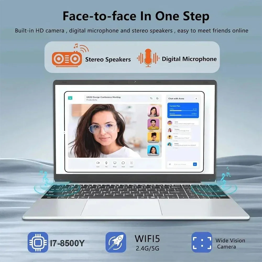 New Learning Office Laptop Intel Core i7 8500Y 15.6-inch 4K HD Screen Windows 11 Pro 16GB RAM 1TB SSD  Portable Slim Laptop