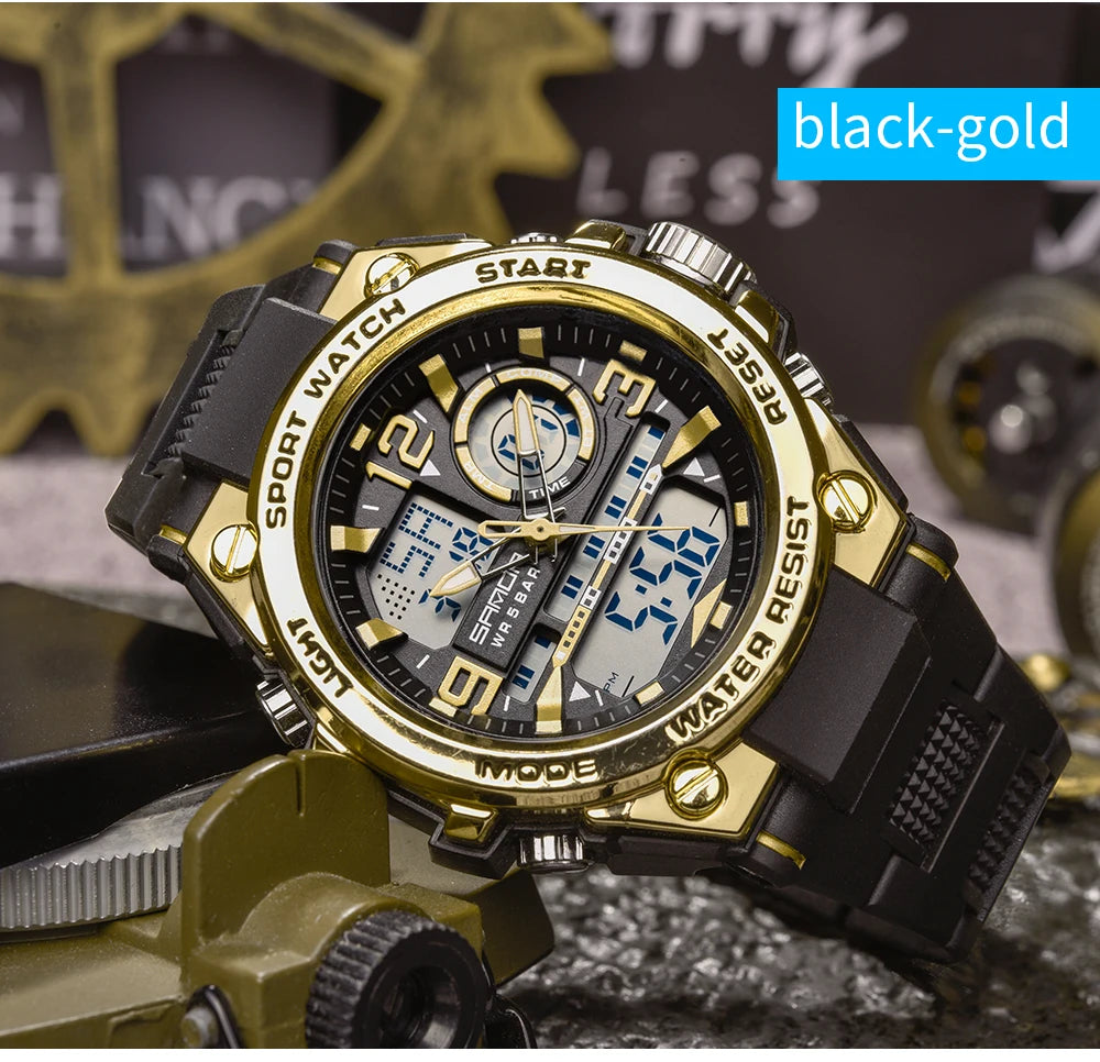 SANDA Men Sports Quartz Watches Dual Display LED Electronic Digital Wristwatches Waterproof Military Watch Relogios Masculino