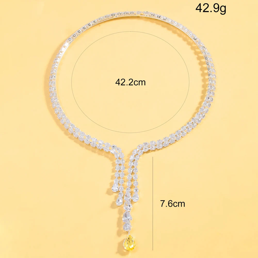 Stonefans Zircon Double Layer Open Necklace for Women Chain Charms Vintage Jewelry Water Drop Choker Necklace Elegant Luxury
