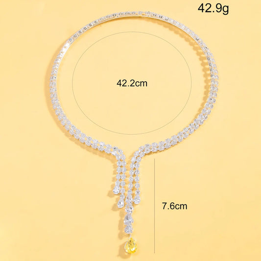 Stonefans Zircon Double Layer Open Necklace for Women Chain Charms Vintage Jewelry Water Drop Choker Necklace Elegant Luxury