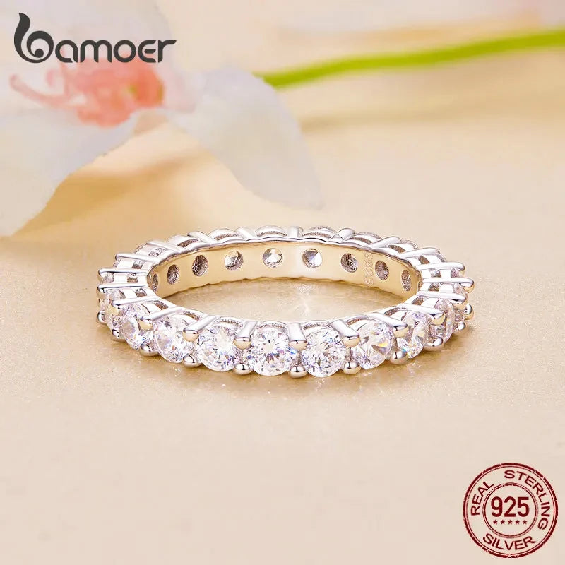 BAMOER Moissanite Ring Full Eternity Band for Women 925 Sterling Silver Diamond Wedding Engagement Ring