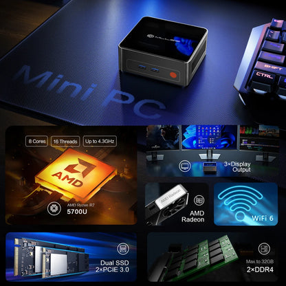 MLLSE G1 Pro Mini PC AMD Ryzen7 5700U DDR4 16GB RAM 512GB SSD WiFi6 BT5.2 Windows 11 Pro Mini Desktop Computer Gaming Work