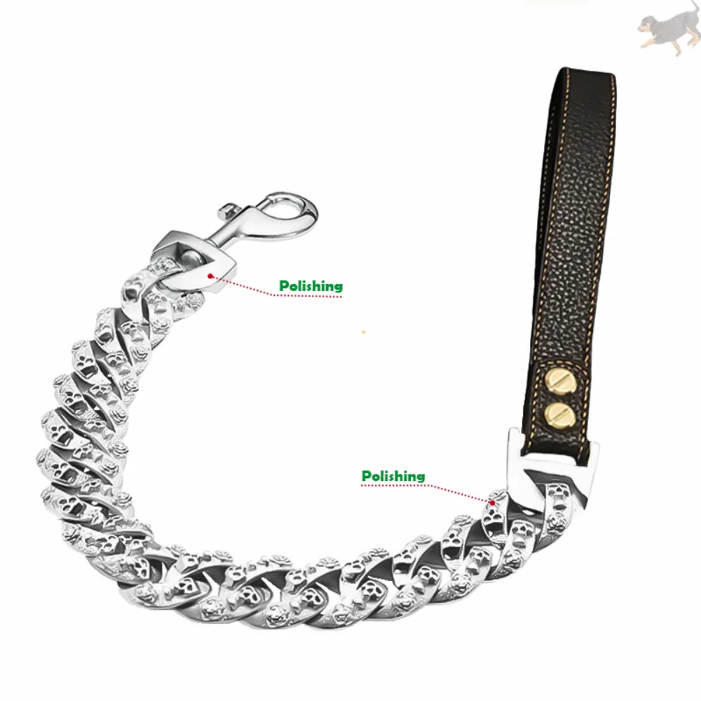 Large Dog Leash 32MM Gold Silver Stainless Steel Pet Leash Fashionable Mysterious Skull Chain Sturdy High-end Dog Product