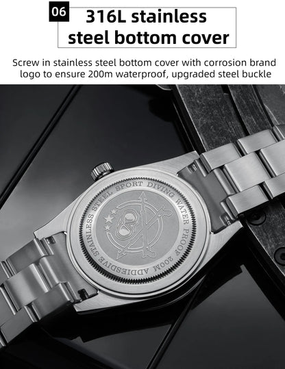 ADDIESDIVE Luxury Men's Analog Watch BGW9 Luminous Ceramic Bezel Bubble Mirror Glass Diver's Watch 200m Quartz Watches AD2068