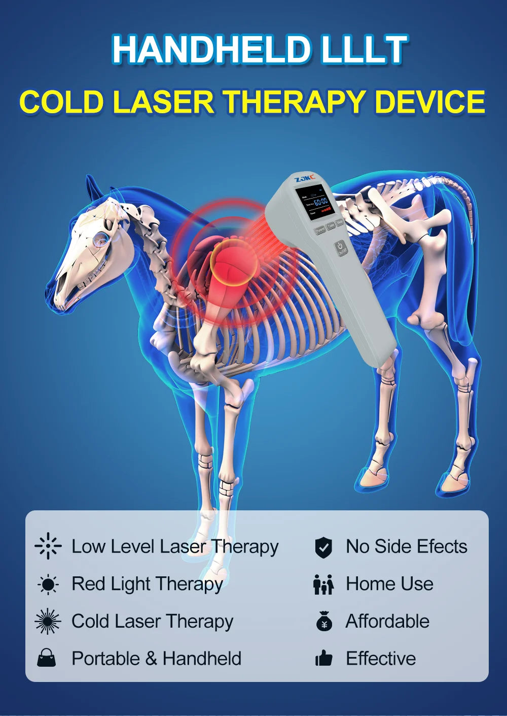 ZJKC Professional Pain Relief Physiotherapy Cold Laser Therapy Device for Pet Dog Cat Wound Injuries 650nm 808nm Home Handheld