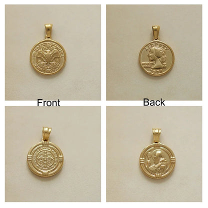 RHYOSNG Vintage Jewelery Stainless Steel 18K PVD Plated Golden Charm Round Portrait Key Moon Only Pendant For Women DIY Necklace