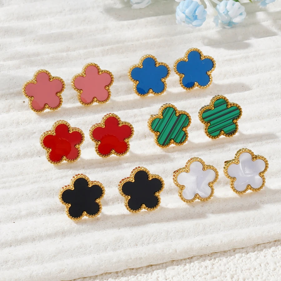 Stainless Steel Bracelet Double Sided Five Leaf Petals Flower Gold Plated Clover Women Fashion Jewelry