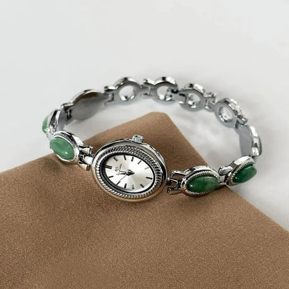 Watches For Woman Elegant Vintage Natural Dongling Stone Bracelet Ladies Small Dial Oval Quartz Dress Watch