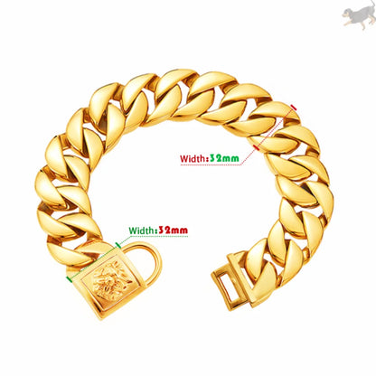 Gold Silver Collar for Large Dog 32mm Stainless Steel Chain Metal Pet Choker Dog Accessories for Cane Corso Labrador Rottweiler