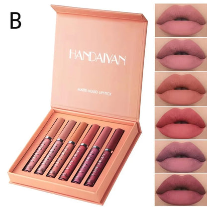 6PCS HANDAIYAN Liquid Lipstick Set – Matte Finish, Long-Lasting, Non-Stick Lip Gloss, Waterproof Lip Makeup Gift Box for Women