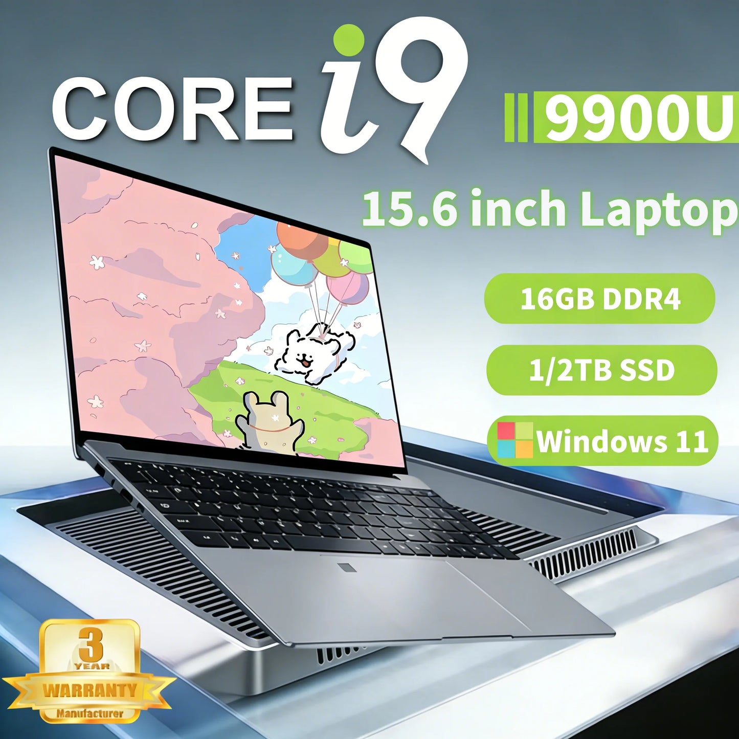 15.6 Inch Slim Laptop 16GB RAM 1/2TB SSD Intel Core i9 9900U Gaming laptops Windows 11 Notebook WiFi 6 Office Study Computer PC