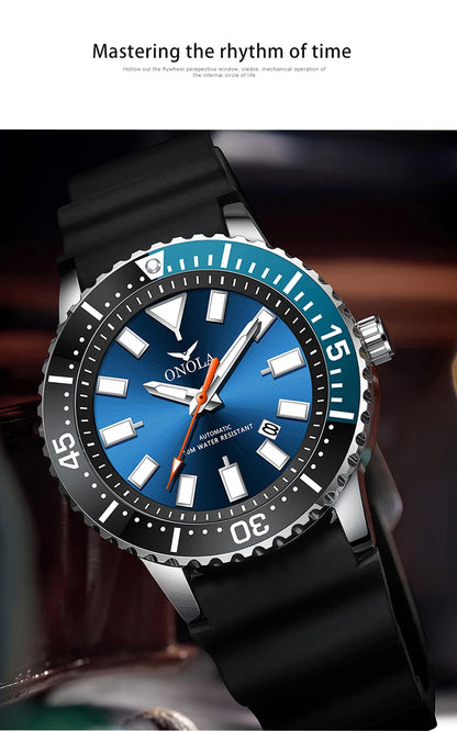 HOT Business Men's Fully Automatic Mechanical Watch ONOLA Genuine Leather Waterproof Casual Watch Men's Clock