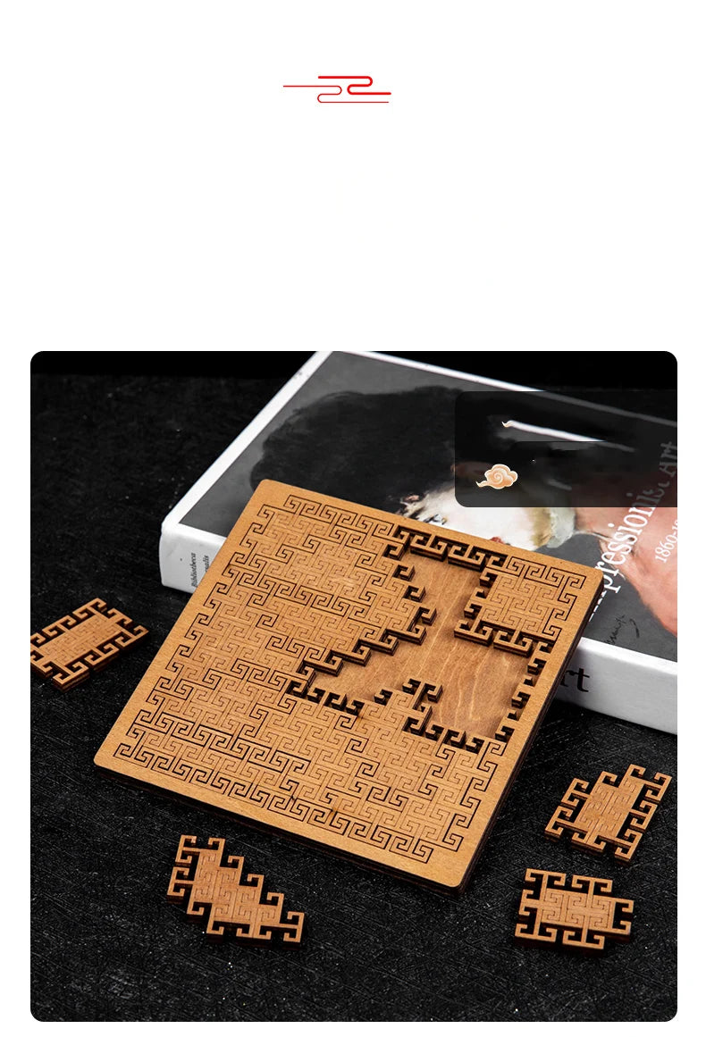 Impossible Wooden IQ Jigsaw Puzzle – 10-Level Brain Teaser Tangram Board Game