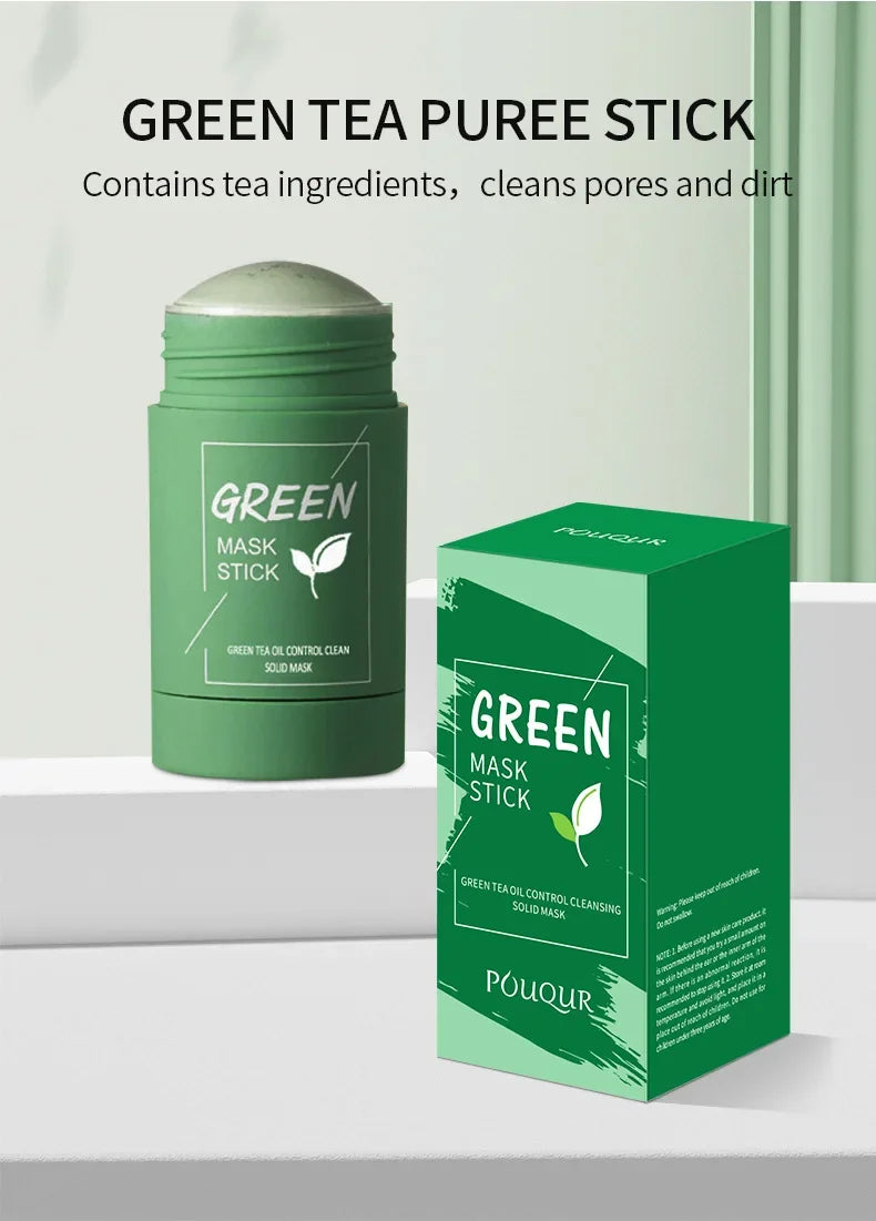 Green Tea Solid Mask Deep Cleansing Pores Shrinking Remove Blackhead Anti Acne Blemish Refreshing Mud Mask Brightening Skin Care