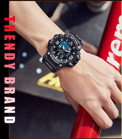 SMAEL 8049 Watch Sport LED Light Alarm Clock Dual Time Display WaterproofWeek Auto Date Wristwatches Quartz