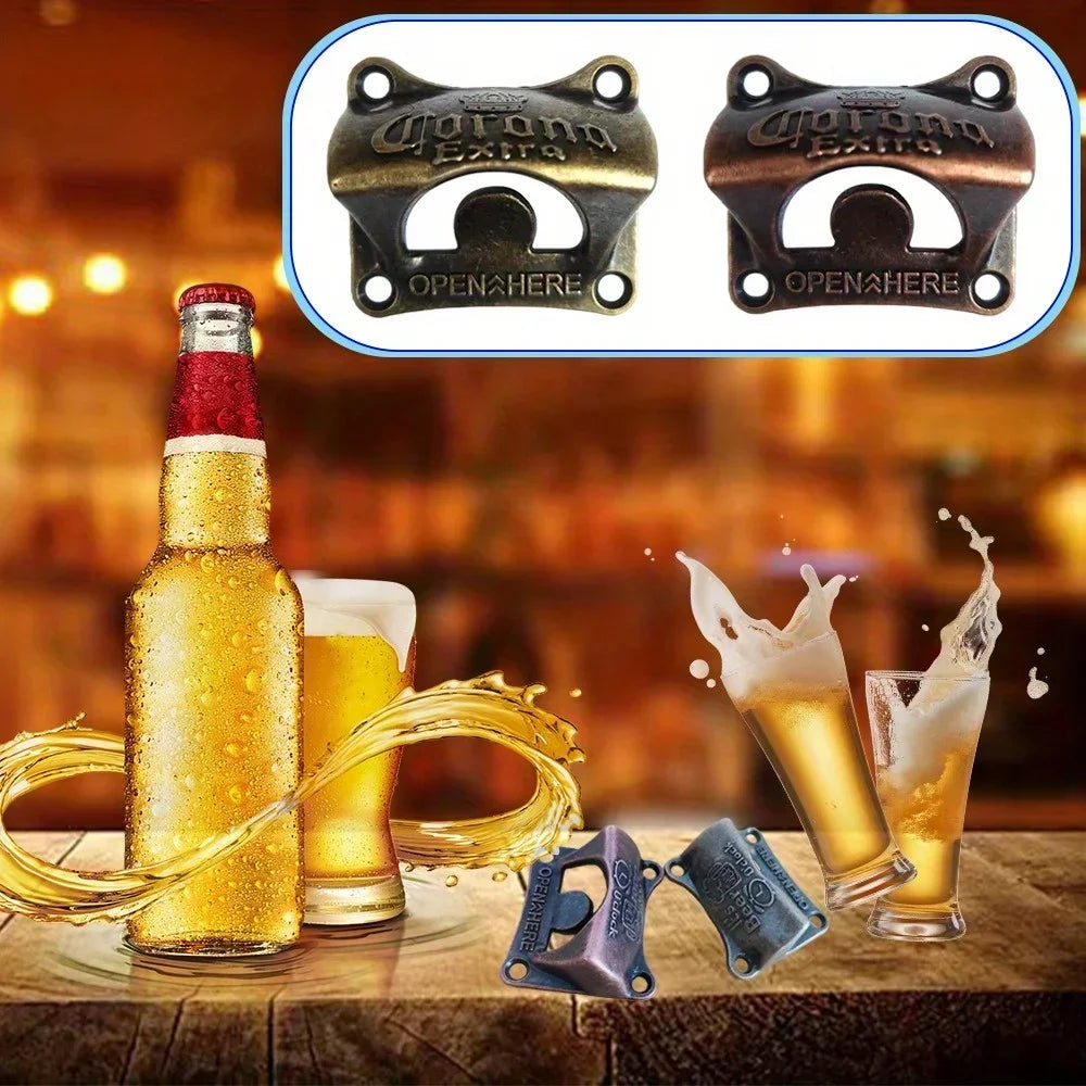 1/2/4/8pcs Bottle Opener Wall Mounted Retro BBQ DIY Solid Beer Opener Tools Bar Decorative Beer Opener Kitchen Gadgets