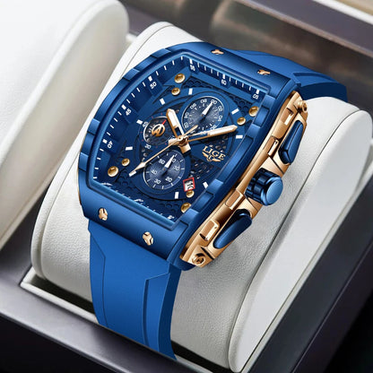 LIGE Top Brand Luxury Square Quartz Watches for Men Fashion Casual Sport 50M Waterproof Man Watch Auto Date Military Chronograph