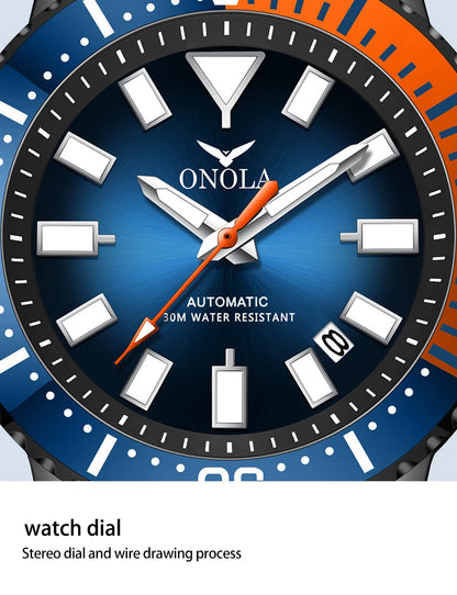 HOT Business Men's Fully Automatic Mechanical Watch ONOLA Genuine Leather Waterproof Casual Watch Men's Clock