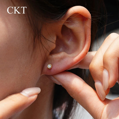 CKT 0.1ct/0.5ct Diamond Stud Earrings for Women's Bubble Earrings 18K Gold Wedding D Color Moissanite Gift Fine Jewelry