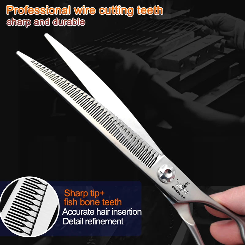 Professional pet scissors, pet beautician uses natural curved fishbone teeth scissors 440C, 7"dog hair trimming tool