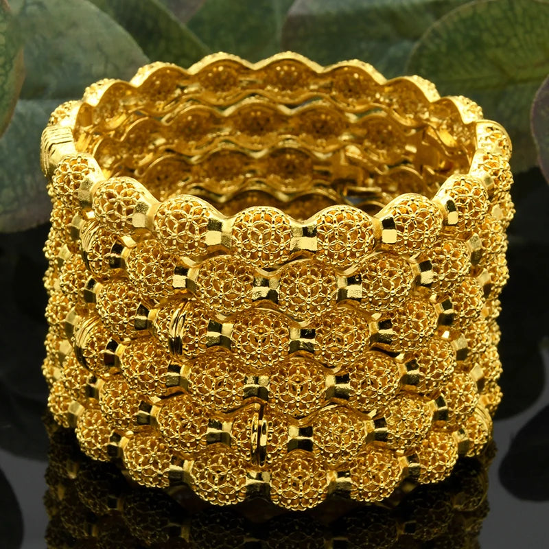 Luxury Dubai 24K Gold Color Bangles For Women Indian African Bracelets Charm Wedding Ethiopian Arabic Hand Jewelry Party Gifts