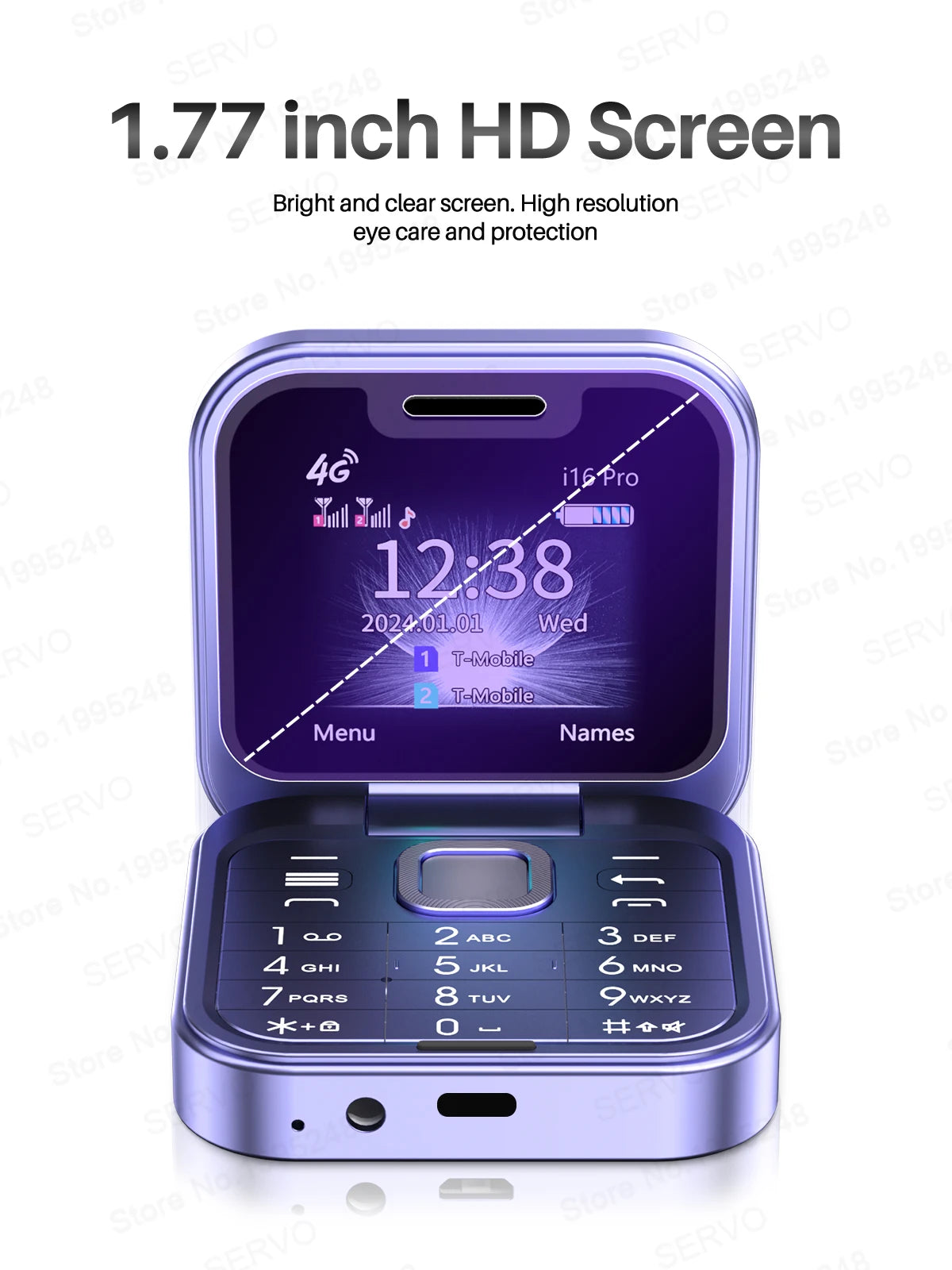 SERVO i16 Pro 2G GSM/4G LTE Network Small Flip Mobile Phone 2 SIM Standby Call Recording Speed Dial 1.77" Mini Folding Cellphone