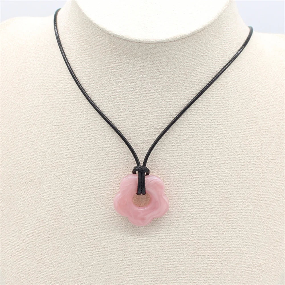 Acrylic Flower Pendant Wax Line Necklace Fashion Neck Handmade Chain Charm Statement Women Pendulum Jewelry Gift