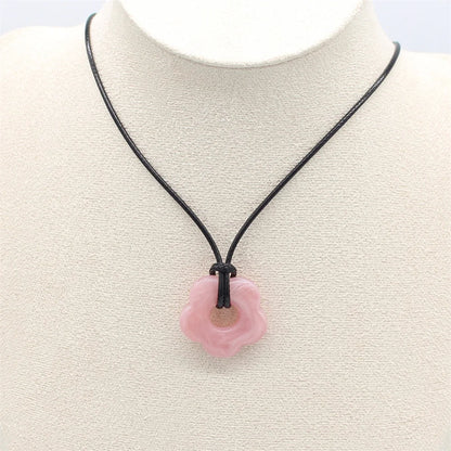 Acrylic Flower Pendant Wax Line Necklace Fashion Neck Handmade Chain Charm Statement Women Pendulum Jewelry Gift