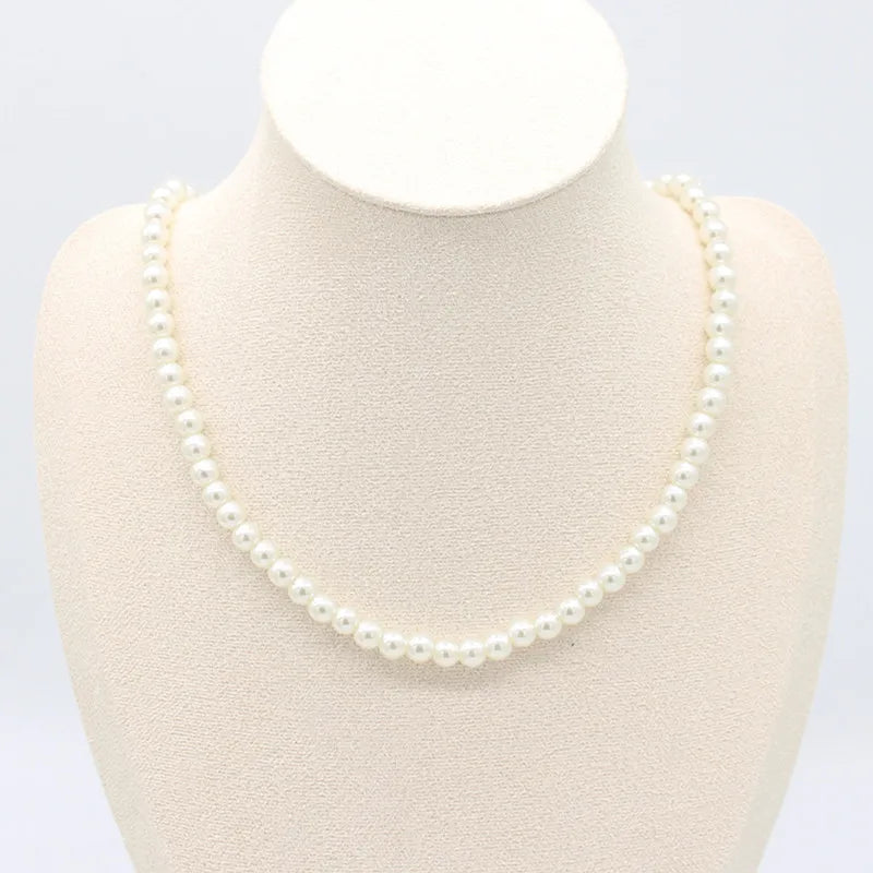 Elegant Round Imitation Pearl Necklace Fashion Women Simple Handmade Strand Bead Clavicle Chain Choker Wedding Jewelry Gift