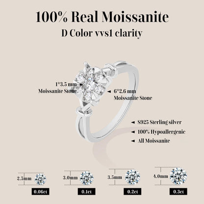 ATTAGEMS Classical  0.2ct Moissanite Ring For Women Flower Cluster Design D VVS1 925 Sterling Silver Wedding Rings Fine Jewelry