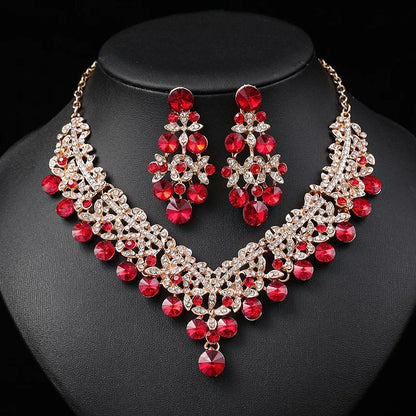 Luxury Flower Choker Necklace Earrings Wedding Dress Bridal Necklace Set Rhinestone Bride Jewelry Sets for Women