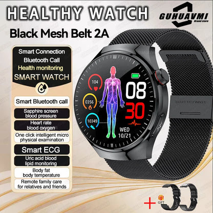 2025 New Men Health Expert Smart Watch Blood Pressure Blood Lipid Uric Acid ECG+PPG Body Temperature NFC HD Bluetooth Call Watch