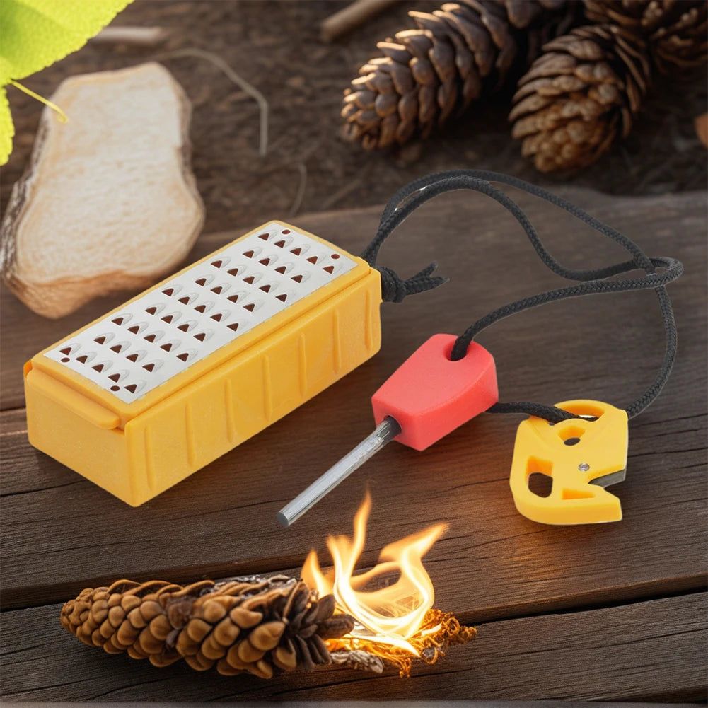 Stainless Steel Outdoor Flint Outdoor Survival Camping Fire Starter Tinder Making Tool Emergency Fire Start Device w/Safety Rope