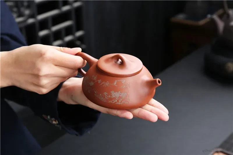 Yixing Original Mine Purple Clay Pot Traditional Pattern Purple Clay Teapot Handmade Pot Kung Fu Tea Set 185ml